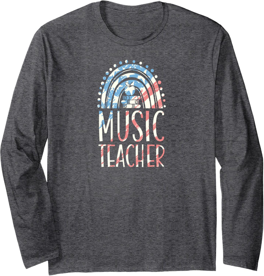 Music Teacher Bohemian Rainbow Wholesome Aesthetic Long Sleeve T-Shirt - Adult Unisex Dark Heather Grey