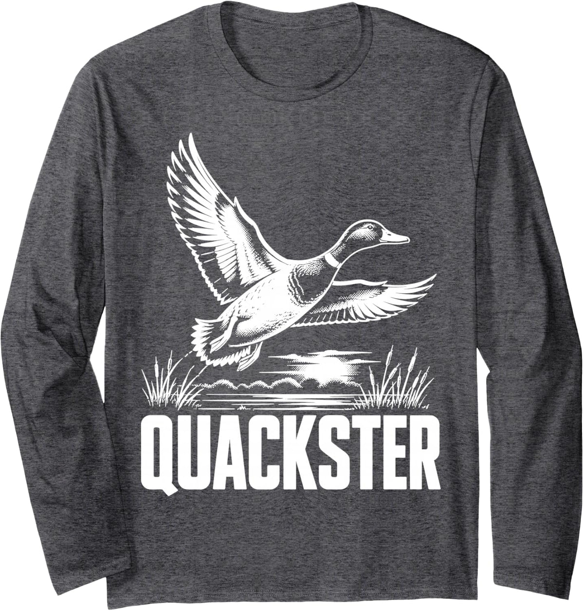 Funny Duck Hunter Long Sleeve T-Shirt - Adult Unisex Dark Heather Grey