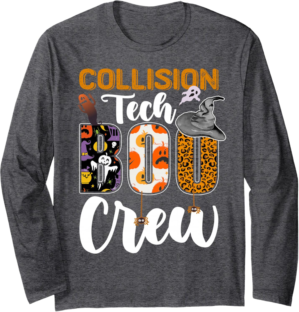 Collision Tech Boo Crew Halloween Costume Matching Long Sleeve T-Shirt - Adult Unisex Dark Heather Grey