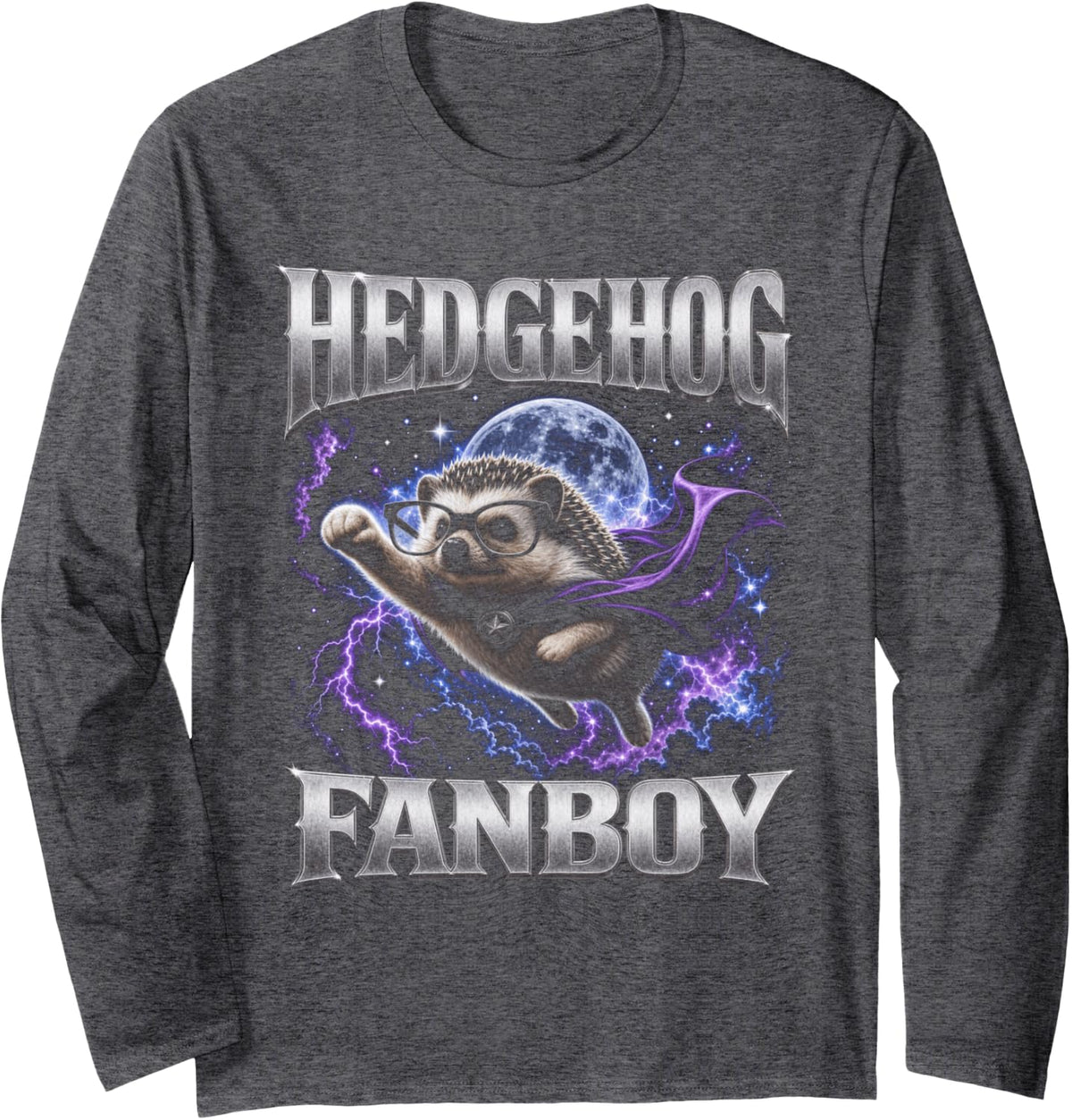 Hedgehog Fanboy | Mens Bootleg Hedgehog | Boys Hedgehog Long Sleeve T-Shirt - Adult Unisex Dark Heather Grey