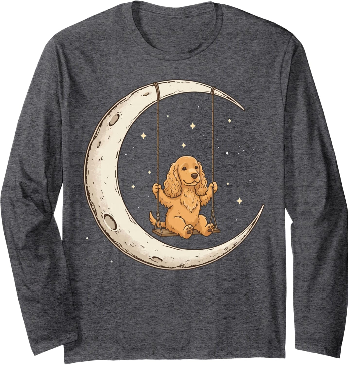 Cocker Spaniel Moon Swing Long Sleeve T-Shirt - Adult Unisex Dark Heather Grey