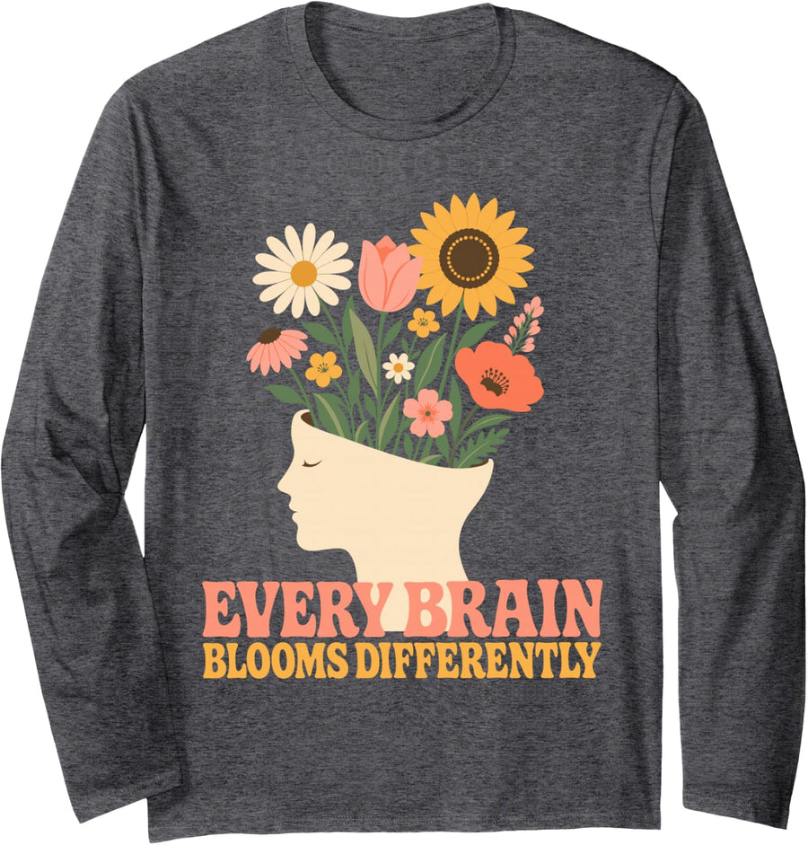 Every Brain Blooms Differently Special Education Long Sleeve T-Shirt - Adult Unisex Dark Heather Grey