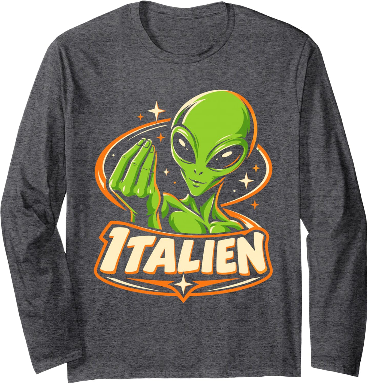 Italien Alien Italian Hand Gesture Sci Fi Long Sleeve T-Shirt - Adult Unisex Dark Heather Grey