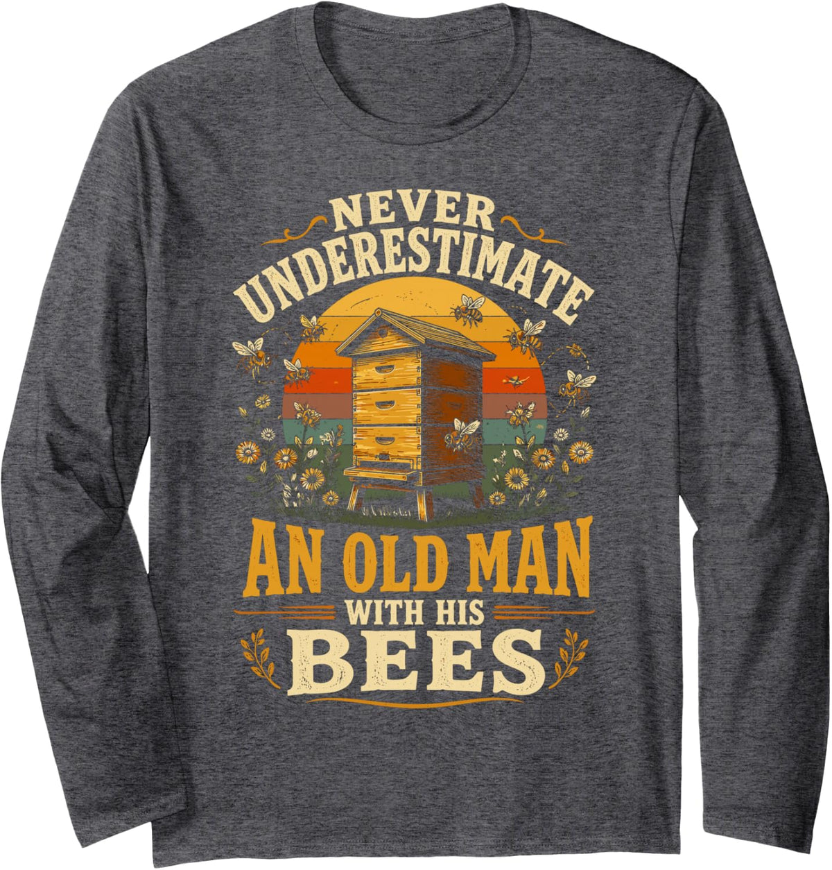 Funny Honey Beekeeping Bees Beekeeper Long Sleeve T-Shirt - Adult Unisex Dark Heather Grey