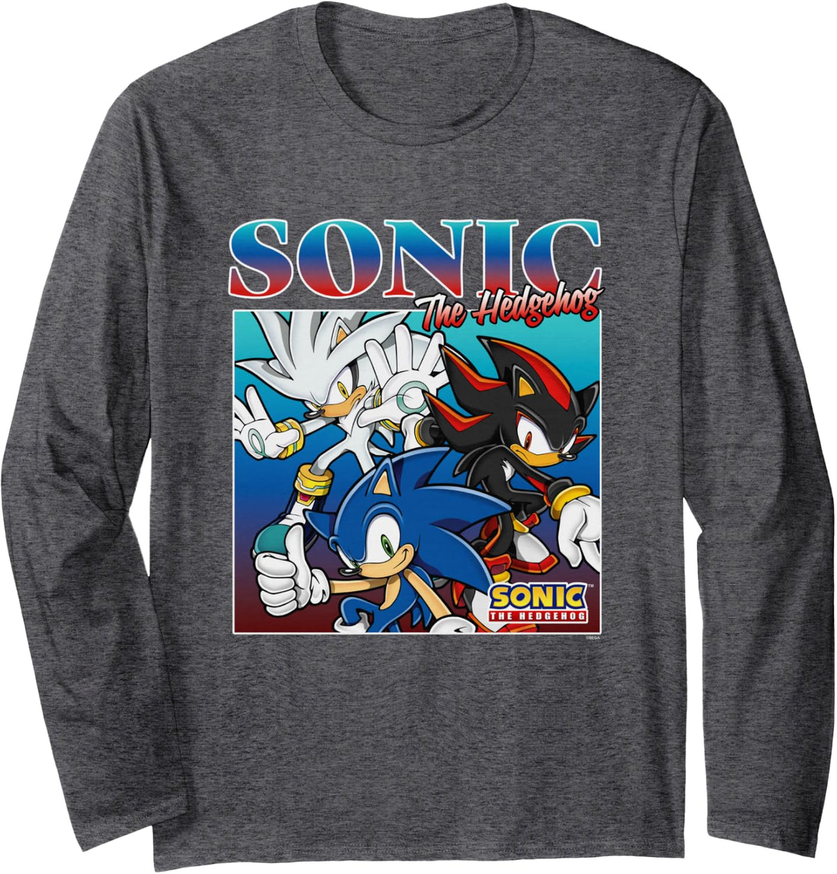 Sonic The Hedgehog Silver Sonic & Shadow Group Shot Long Sleeve T-Shirt - Adult Unisex Dark Heather Grey