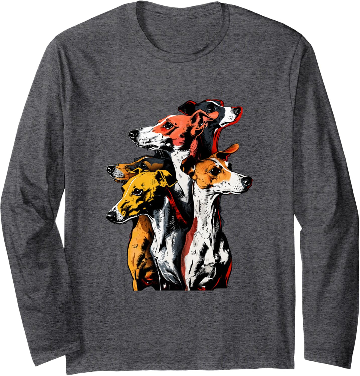 Italian Greyhound Dog Pack Vintage Retro Pop Art Long Sleeve T-Shirt - Adult Unisex Dark Heather Grey