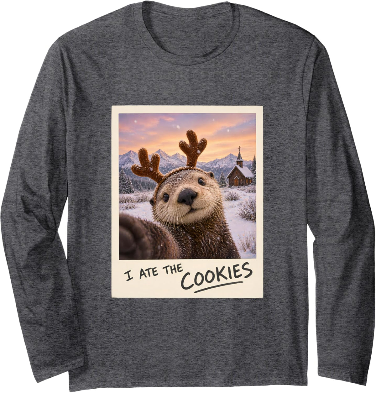 I Ate The Cookies Sea Otter Christmas Long Sleeve T-Shirt - Adult Unisex Dark Heather Grey