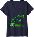 Women's Shamrock Train St Patricks Day Lucky Irish Clover Boys V-Neck T-Shirt - Navy Blue