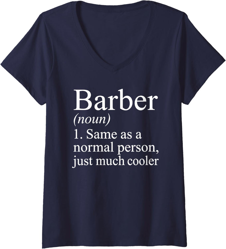 Women's Funny Barber Definition Cool Hairstylist Hairdresser V-Neck T-Shirt - Navy Blue