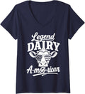 Women's Dairy Farmer American Cow Farming Agriculture V-Neck T-Shirt - Navy Blue