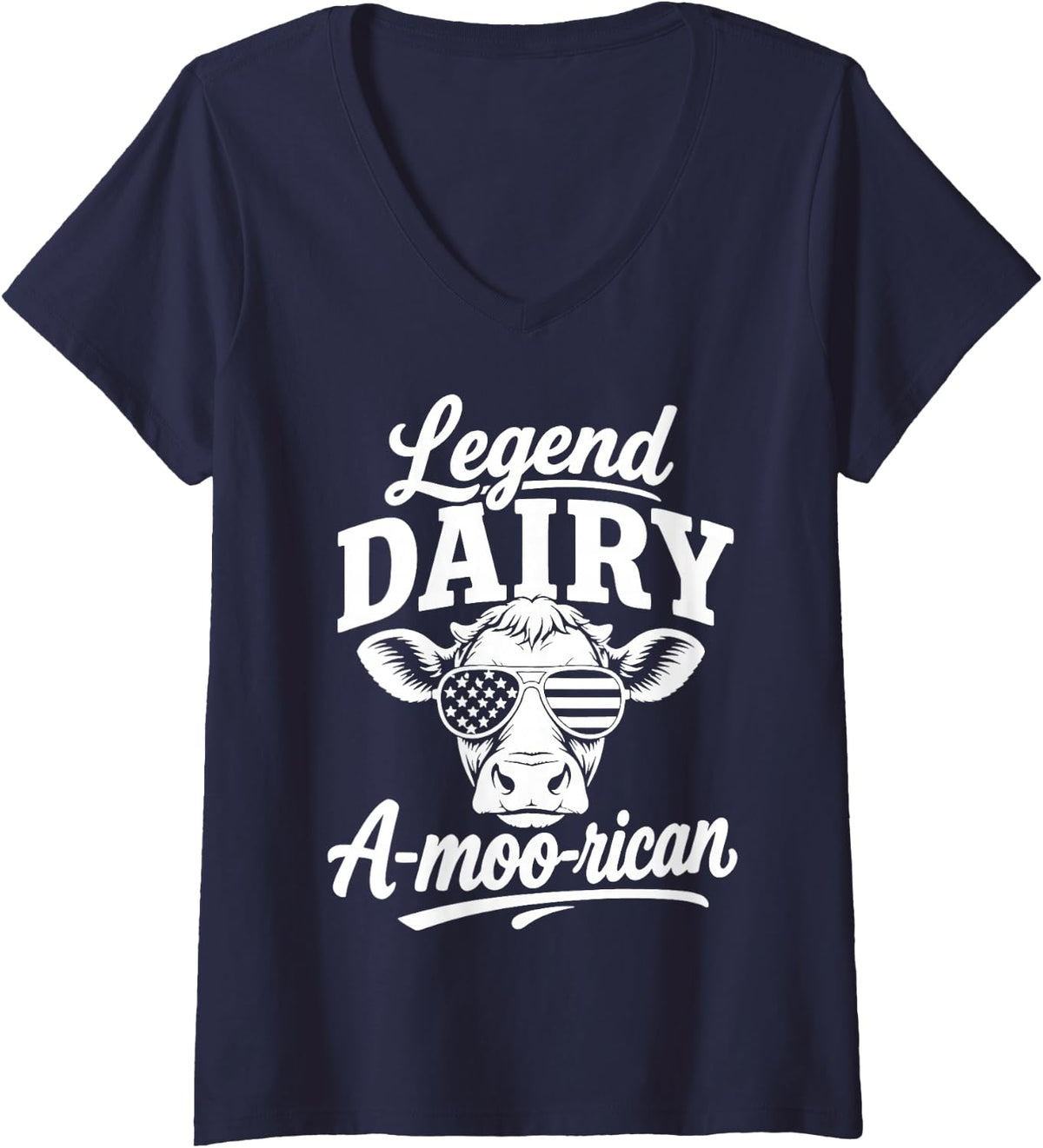 Women's Dairy Farmer American Cow Farming Agriculture V-Neck T-Shirt - Navy Blue