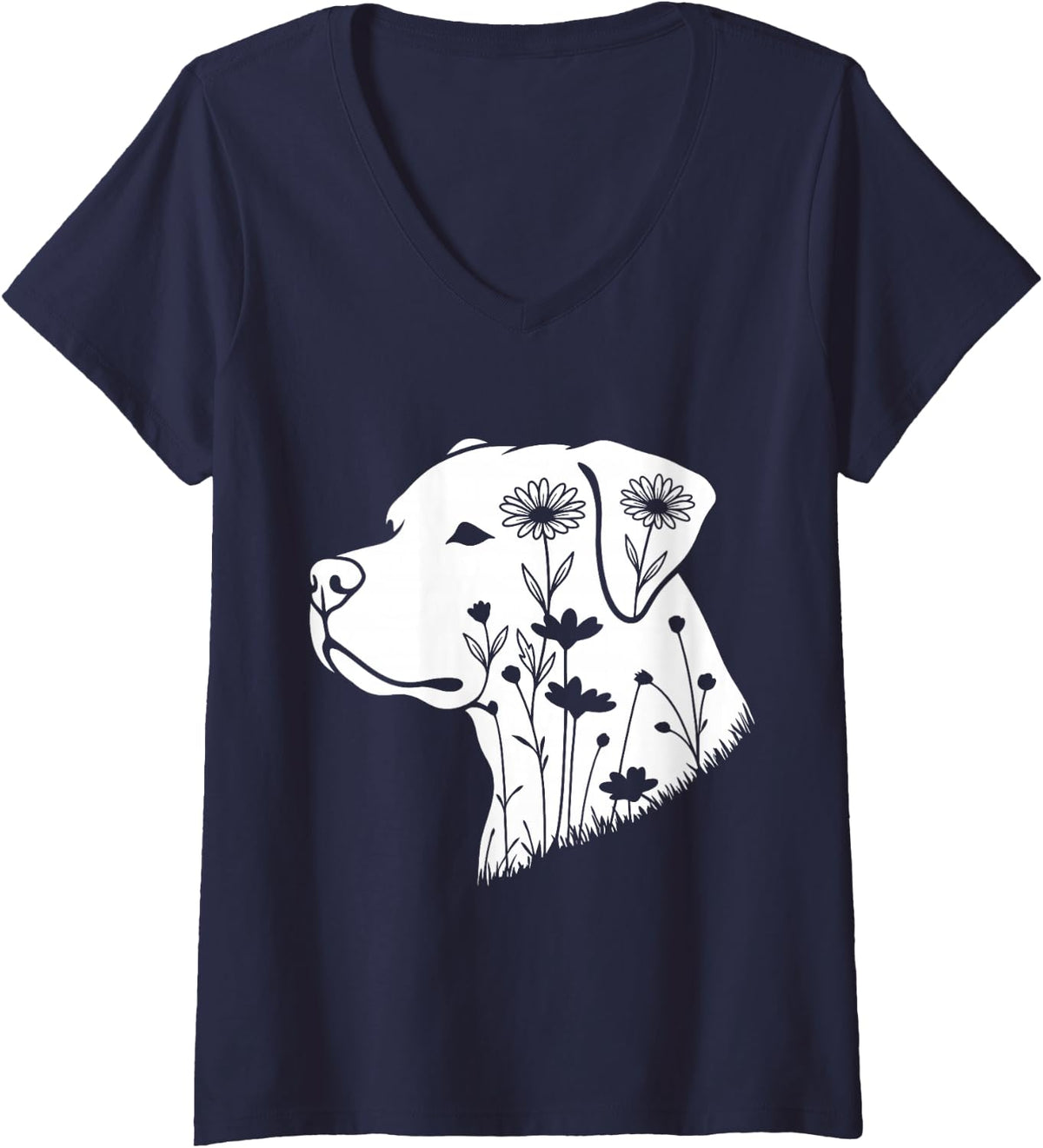 Women's Pitbull Flowers V-Neck T-Shirt - Navy Blue