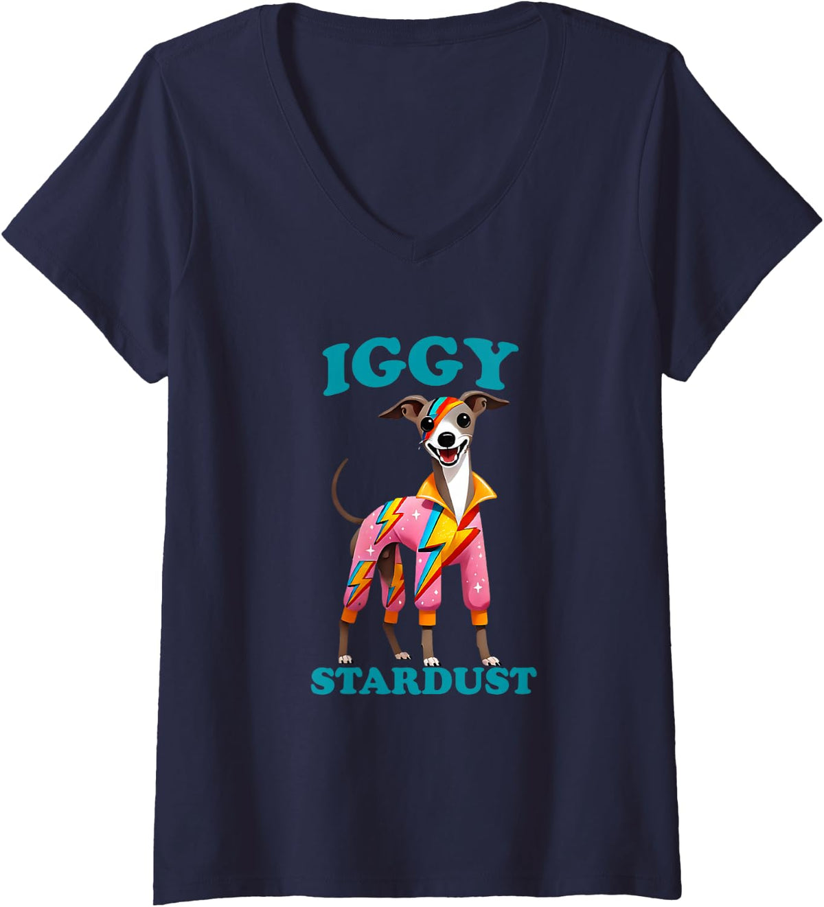 Women's Italian Greyhound Stardust Costume Funny Dog Mom Dog Dad V-Neck T-Shirt - Navy Blue