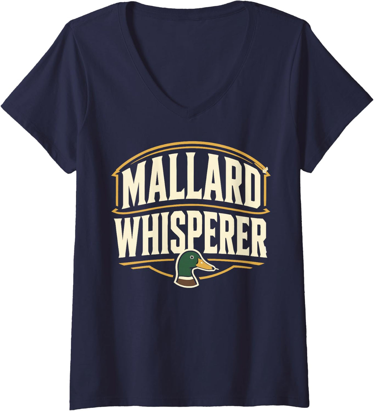 Women's Mallard Duck Hunter V-Neck T-Shirt - Navy Blue