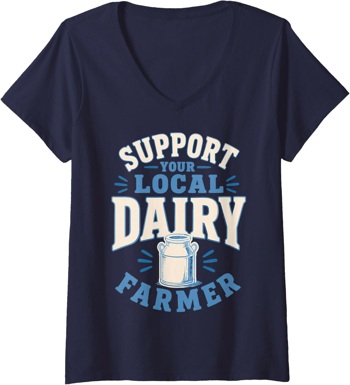 Women's Dairy Farmer Cow Farming Agriculture V-Neck T-Shirt - Navy Blue