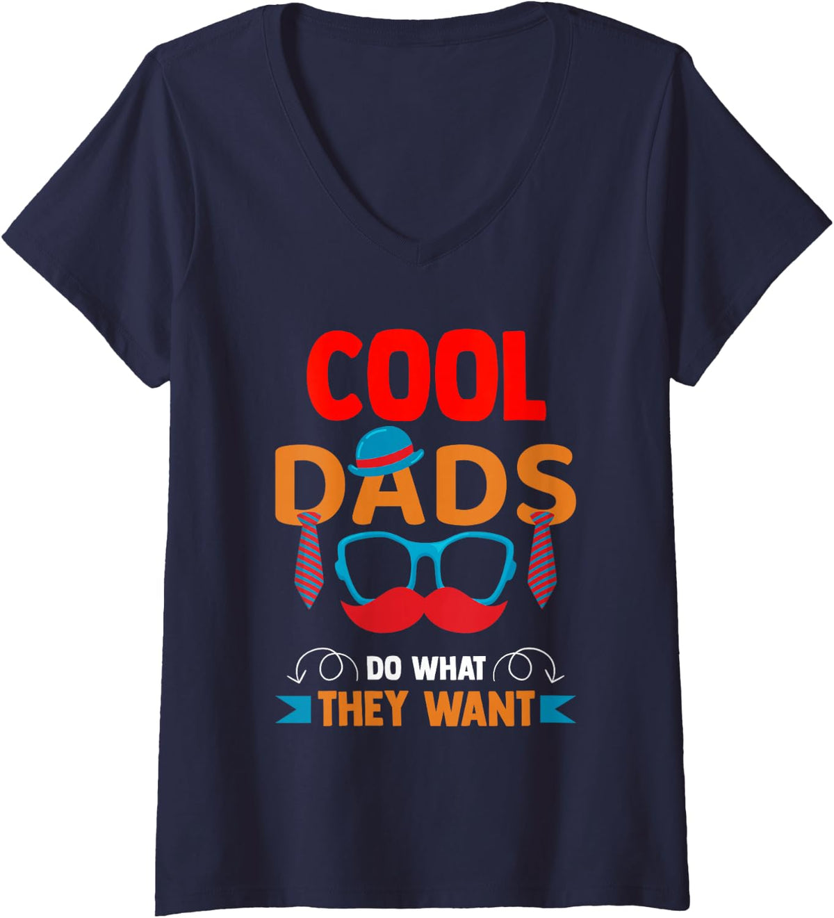 Women's Cool Dads Fathers Day Funny Husband Stepdad V-Neck T-Shirt - Navy Blue