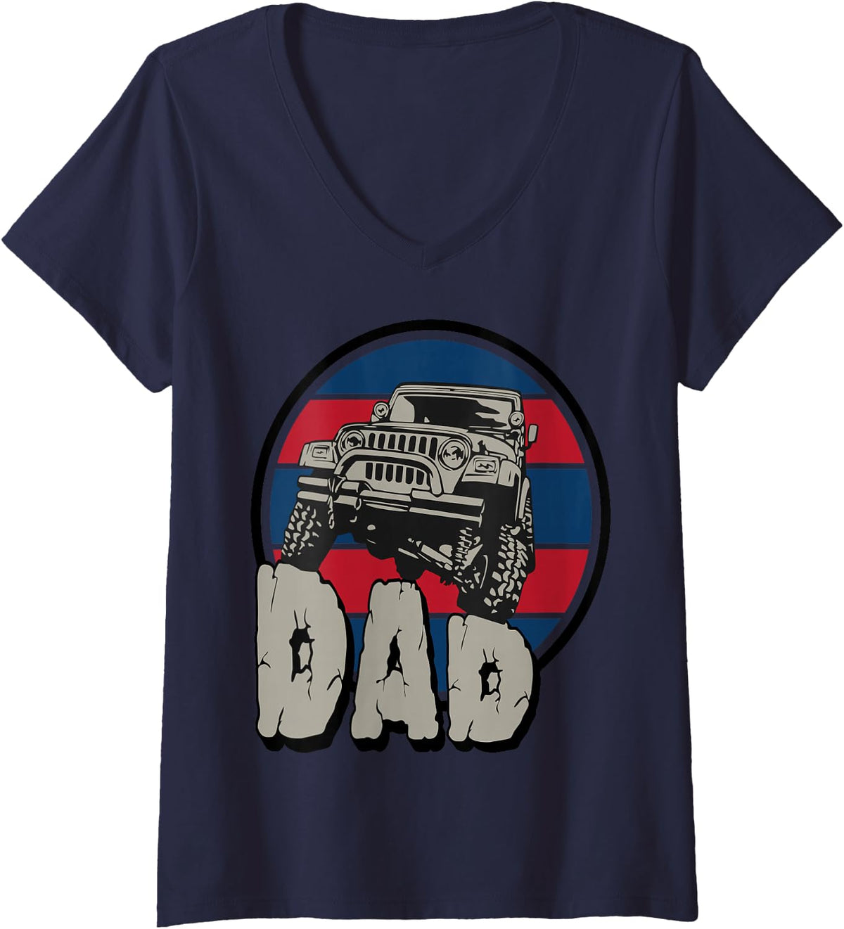 Women's Monster Truck Dad Fathers Day Cool Car Papa Pop Husband V-Neck T-Shirt - Navy Blue