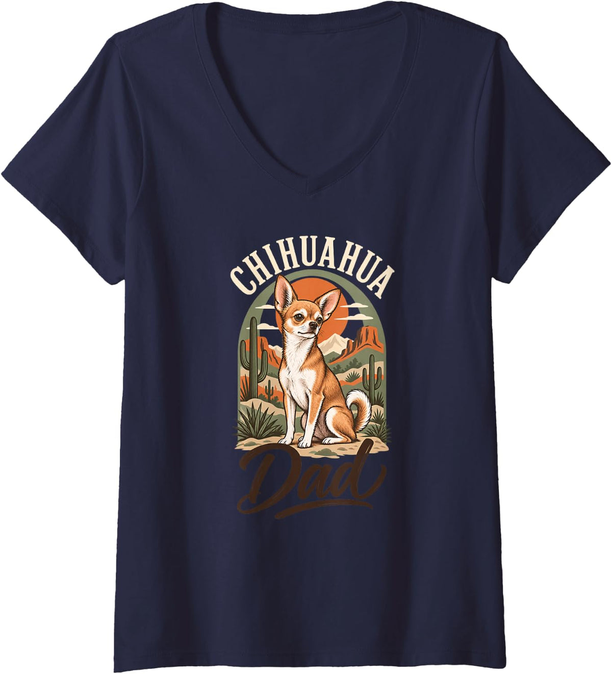 Women's Chihuahua Dad Dog Men V-Neck T-Shirt - Navy Blue
