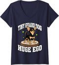Women's Chihuahua Tiny Guard Dog Huge Ego Dog Dad Funny Small Breed V-Neck T-Shirt - Navy Blue