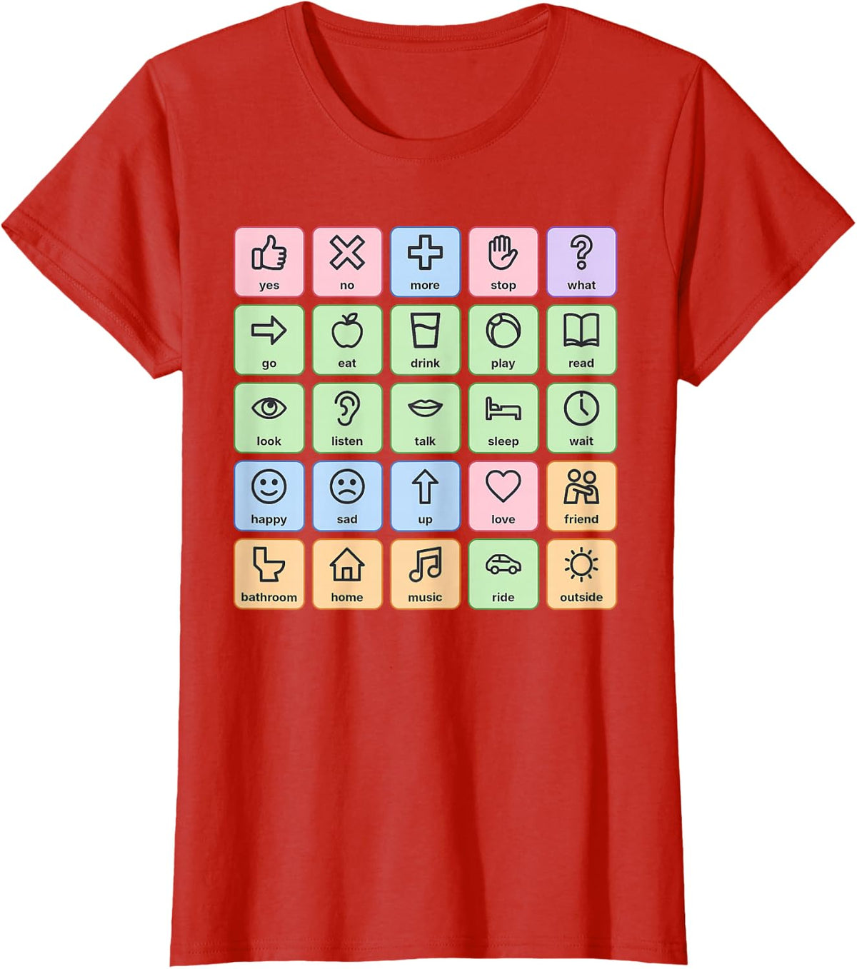 AAC Core Board Speech Therapy SLP Core Words Teacher T-Shirt - Red