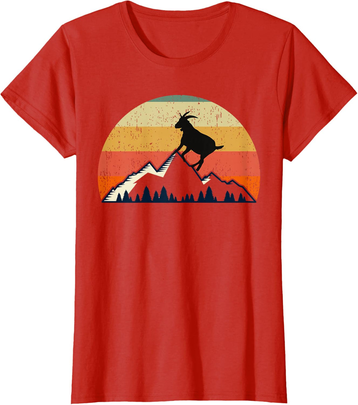 Cute Goat Retro Style Mountain Sunset Tees Farm Animal Lover T-Shirt - Red
