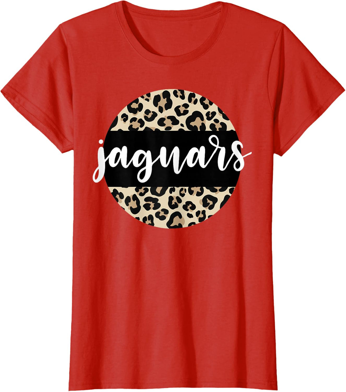 Leopard Print Jaguars Team Mascot School Spirit Game Night T-Shirt - Red