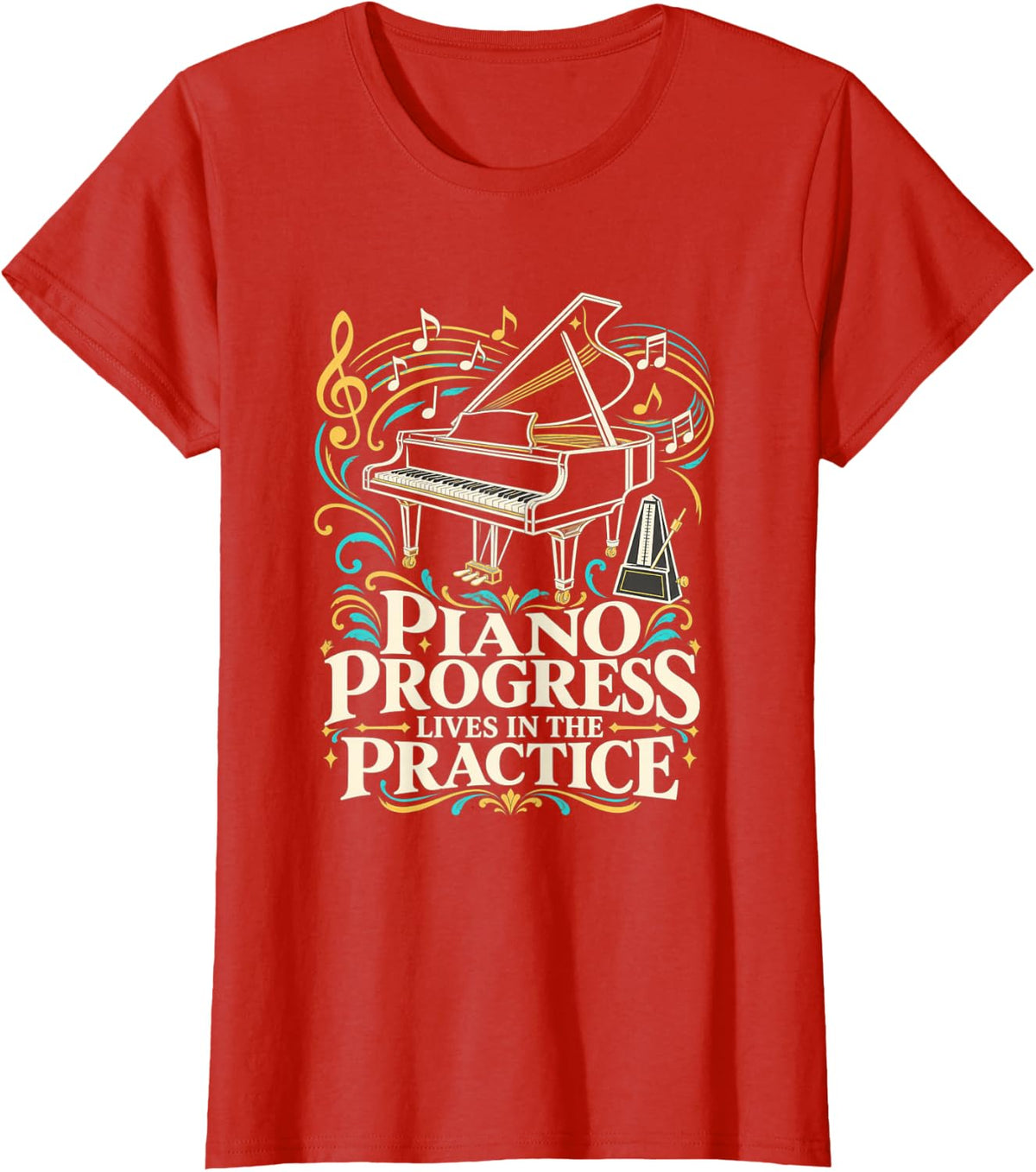 Piano Player Practice Pianist Music Student T-Shirt - Red