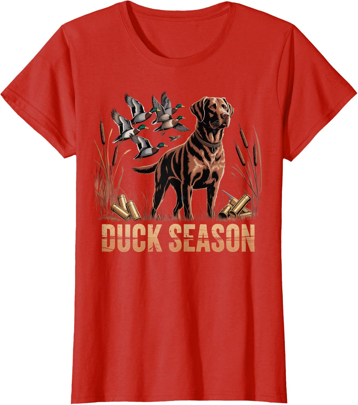 Duck Season Labrador Retriever Hunting Dog Mallards T-Shirt - Red