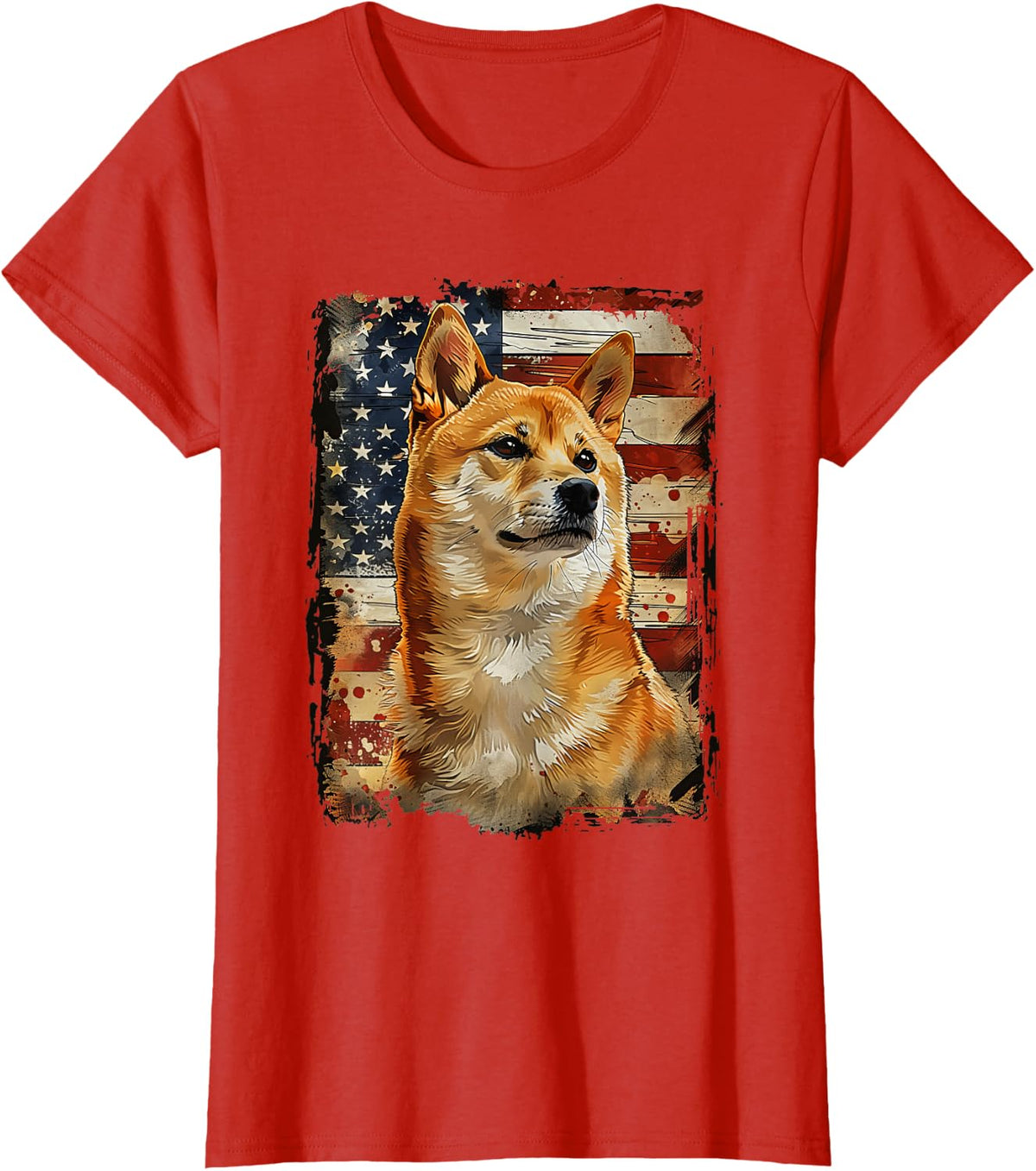 Shiba Inu American Flag T-Shirt - Red