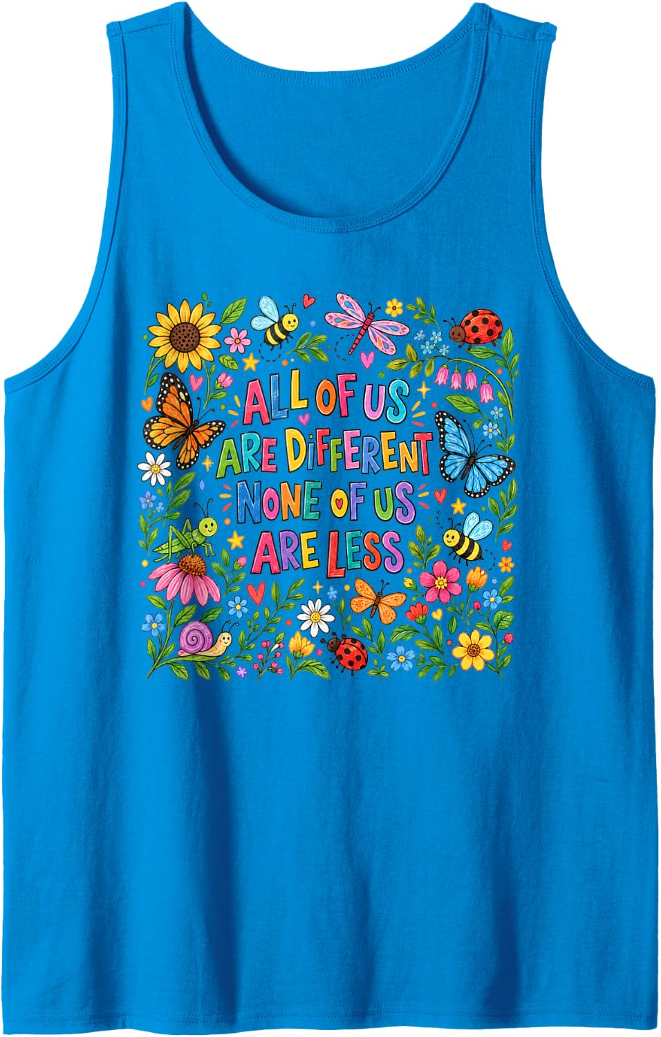 Neurodiversity All of Us are Different Butterfly Flowers Sleeveless Tank Top - Sapphire Blue