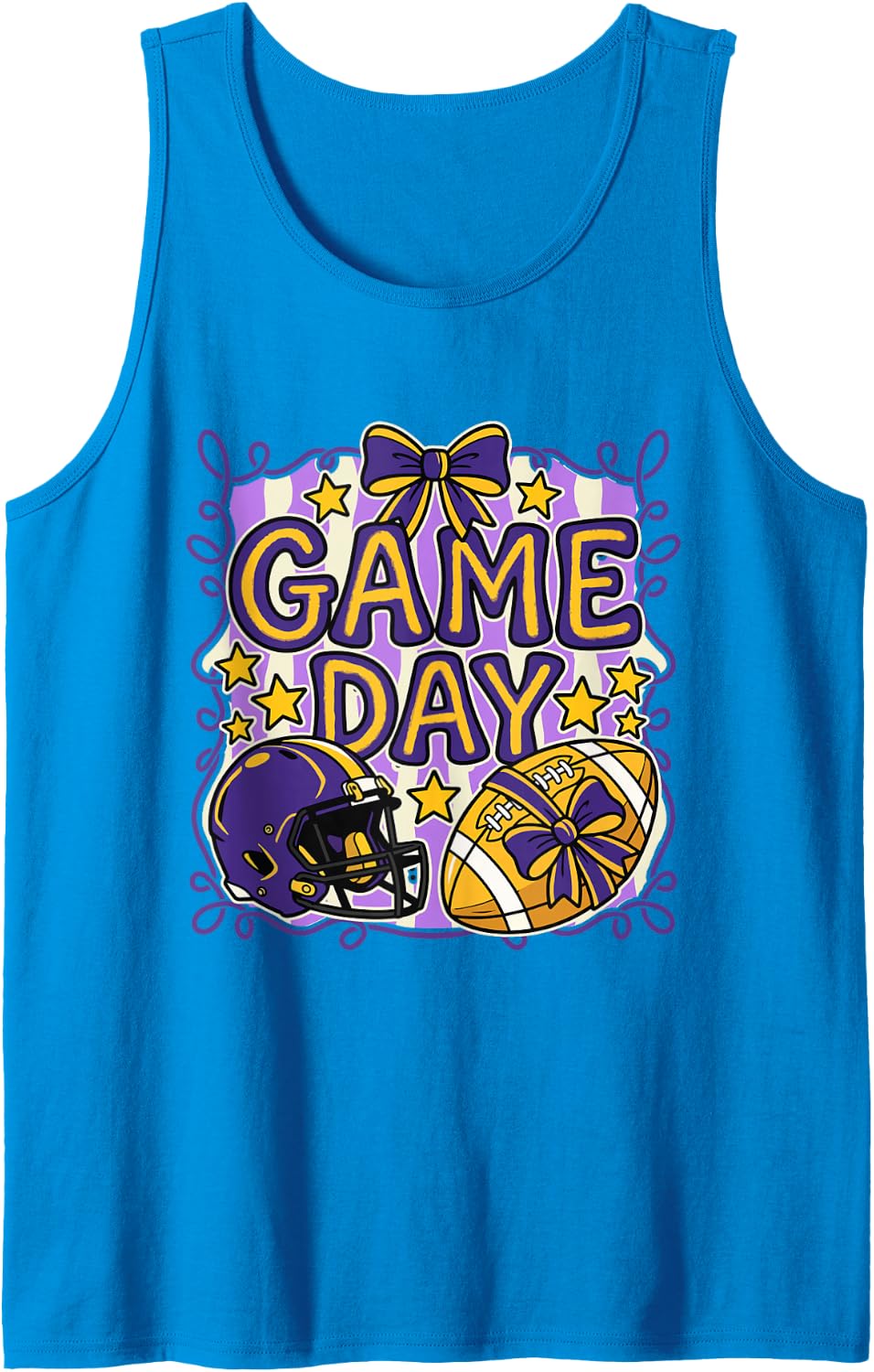 Game Day - Purple & Gold Football Fan Football Player Sleeveless Tank Top - Sapphire Blue
