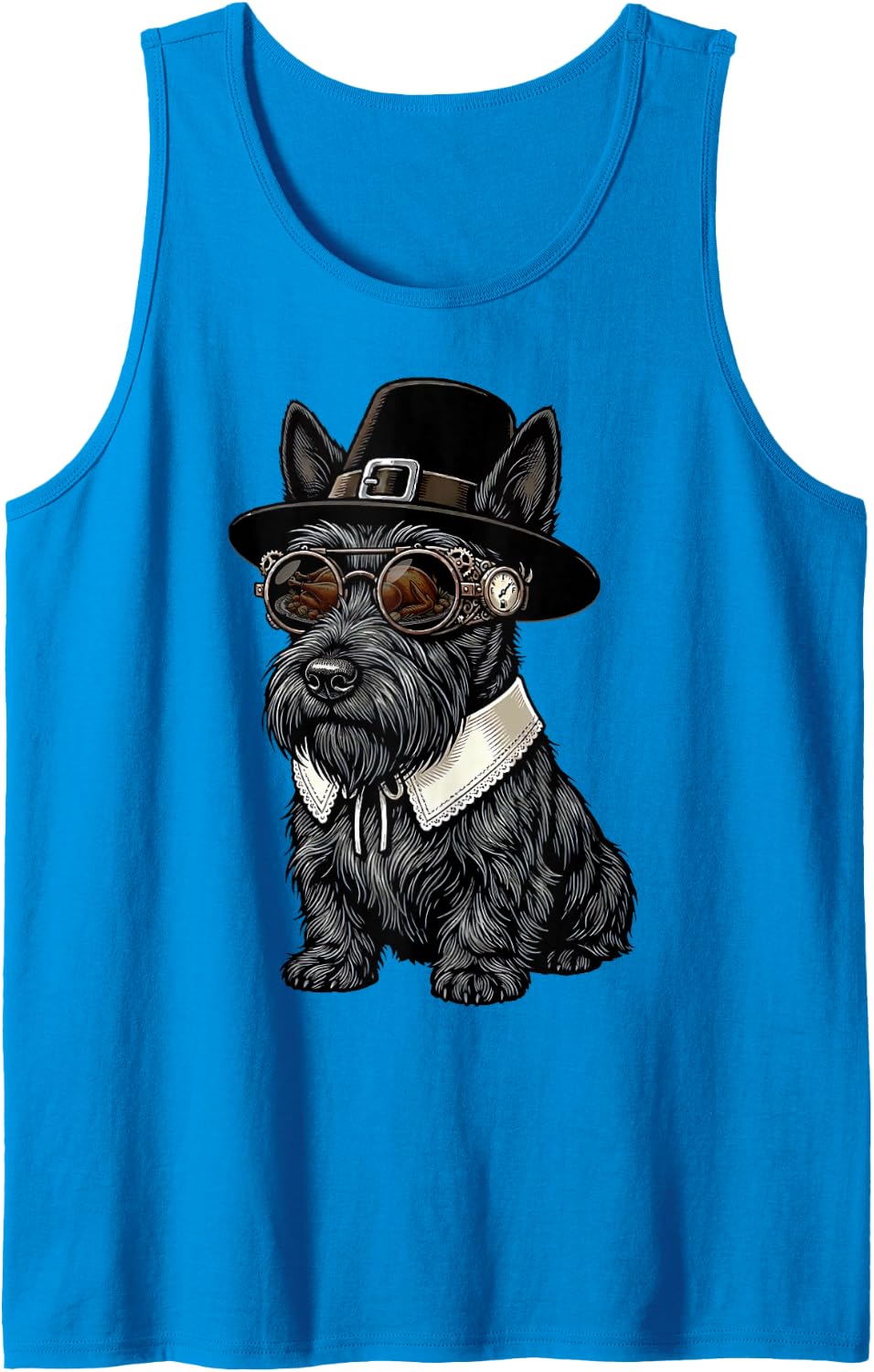 Scottish Terrier Scottie Vintage Retro Turkey Day Dinner Sleeveless Tank Top - Sapphire Blue