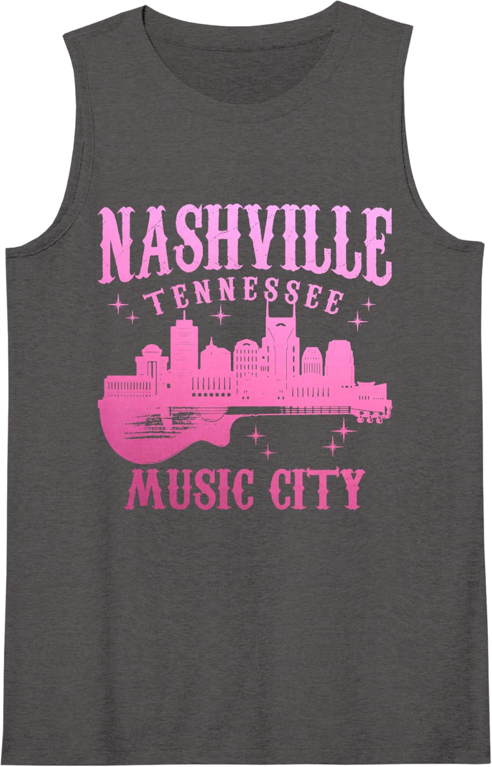 Women's Nashville Guitar Skyline TN Vintage Country Music City Sleeveless Tank Top - Dark Heather Grey