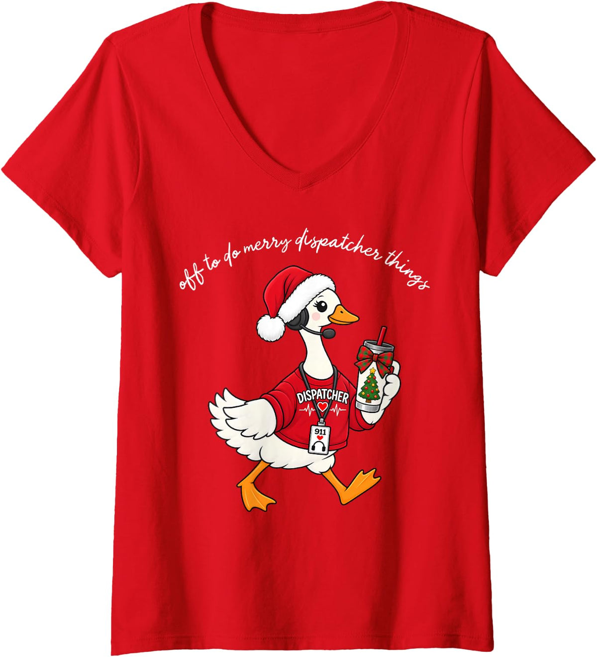 Women's Off to Do Merry 911 Dispatchers Thing Dispatch Team Xmas V-Neck T-Shirt - Red