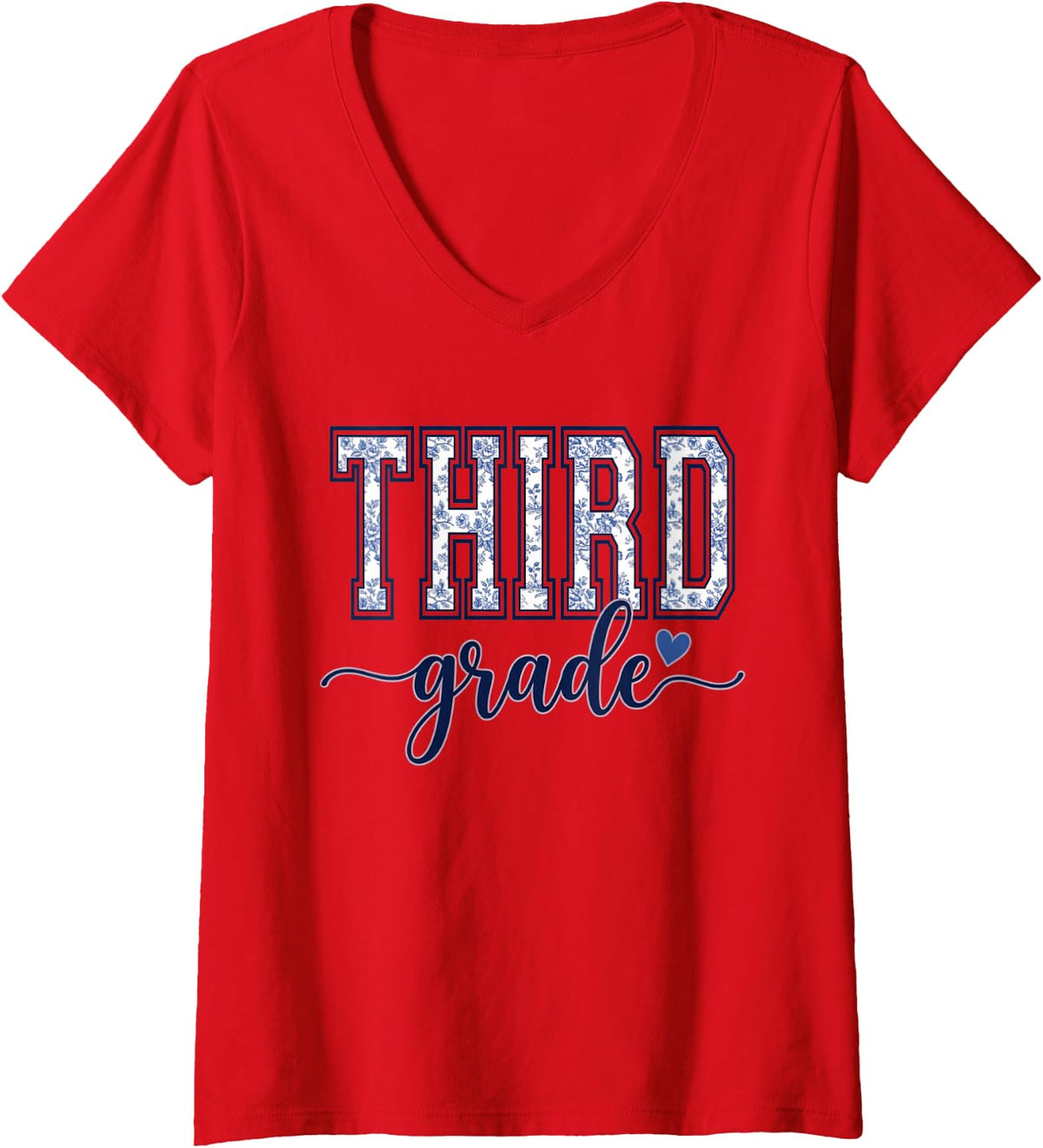 Women's Floral Third Grade Girls Back to School Student Teacher V-Neck T-Shirt - Red
