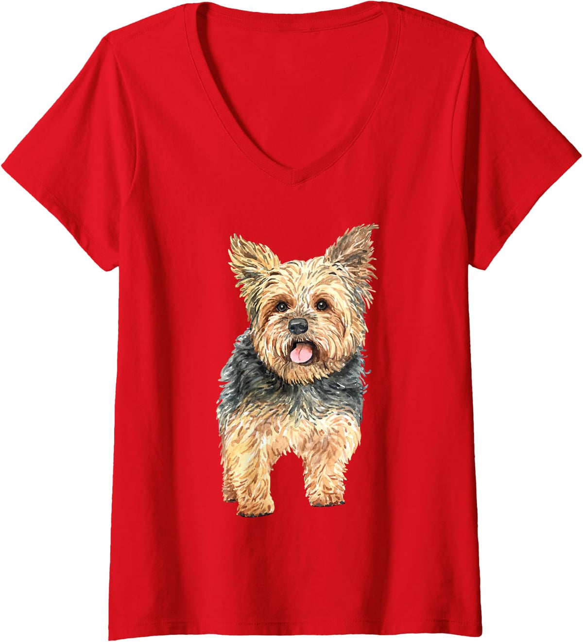 Womens Watercolor | Yorkie Yorkshire Terrier Owners V-Neck T-Shirt - Red