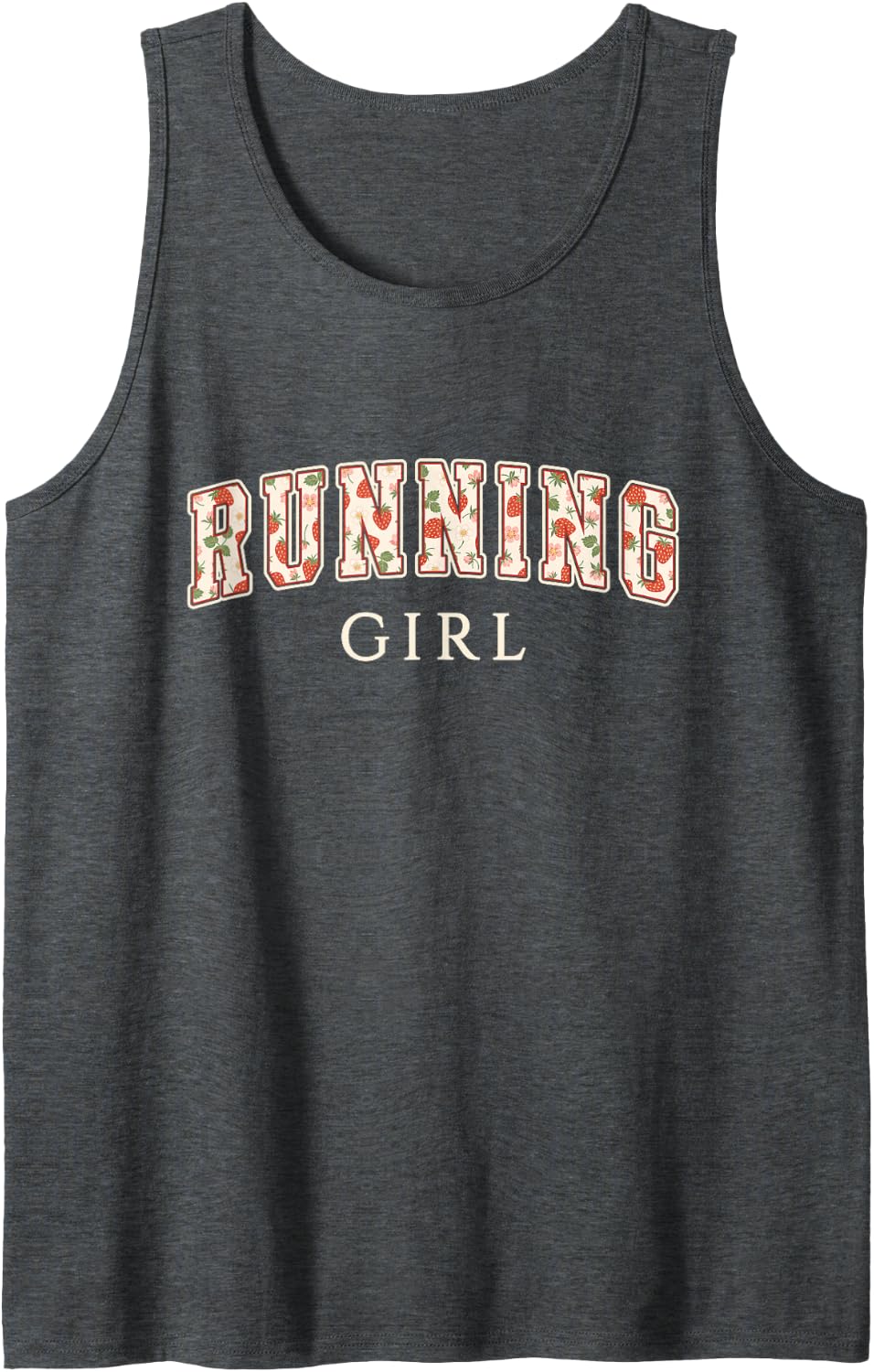 Running Girl Strawberry Varsity Letters Runner Track Sleeveless Tank Top - Dark Heather Grey
