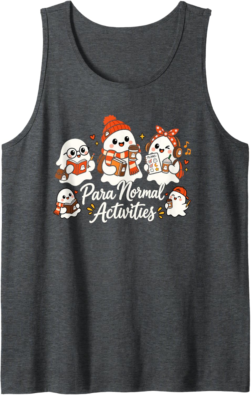para Normal Activities Cute Ghosts Teachers Autumn Humor Sleeveless Tank Top - Dark Heather Grey