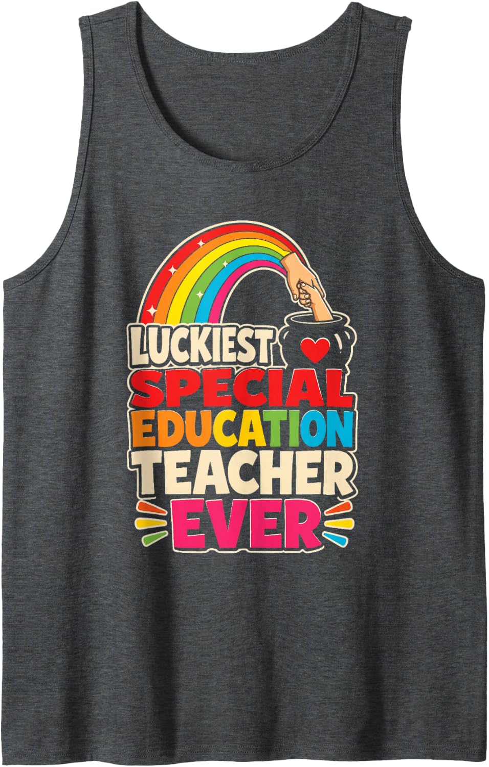 Special Education Teacher St Patricks Day Luckiest Ever Sleeveless Tank Top - Dark Heather Grey