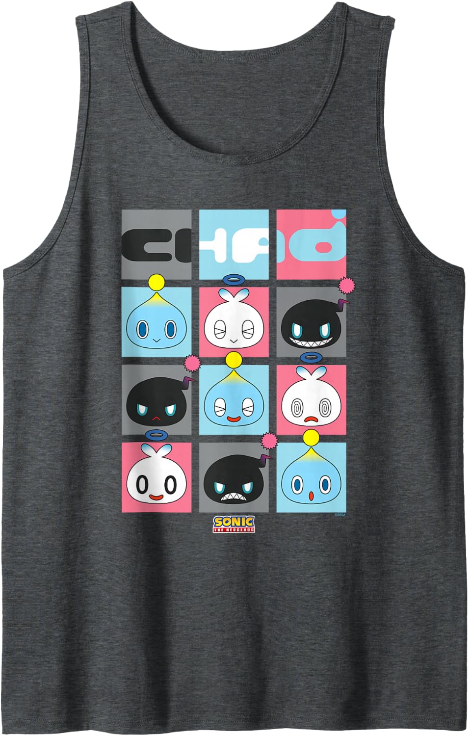 Sonic the Hedgehog - Chao Expressions Tank Top - Dark Heather Grey