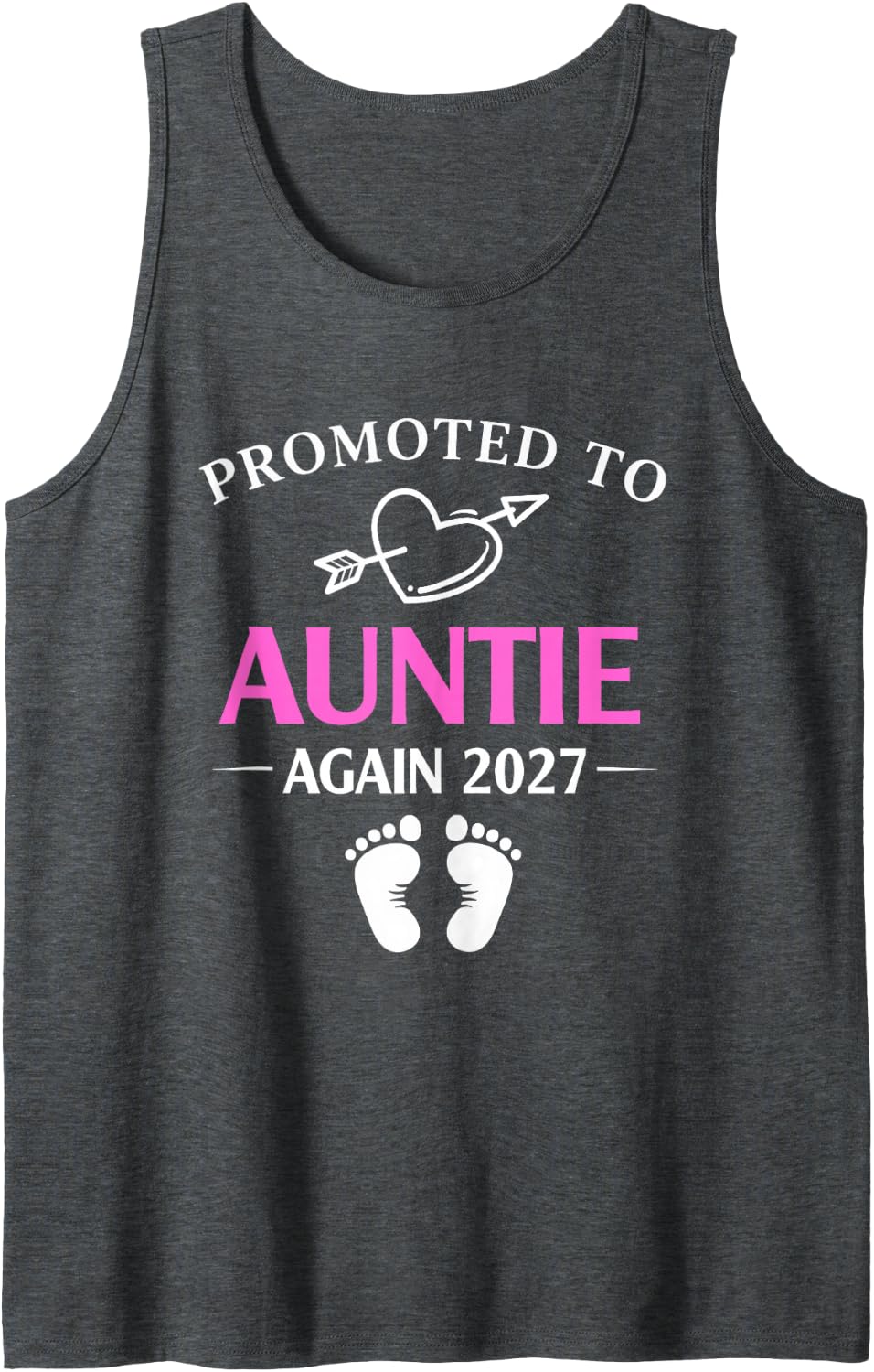 Promoted to Auntie Again 2027 Heart Sleeveless Tank Top - Dark Heather Grey