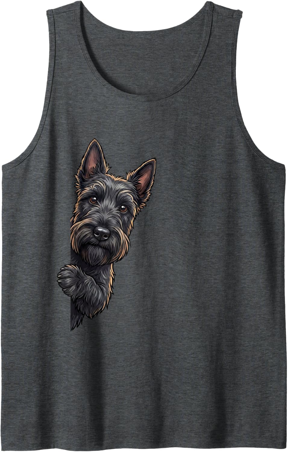 Funny Scottish Terrier Peeking from Side Dog Owner Sleeveless Tank Top - Dark Heather Grey