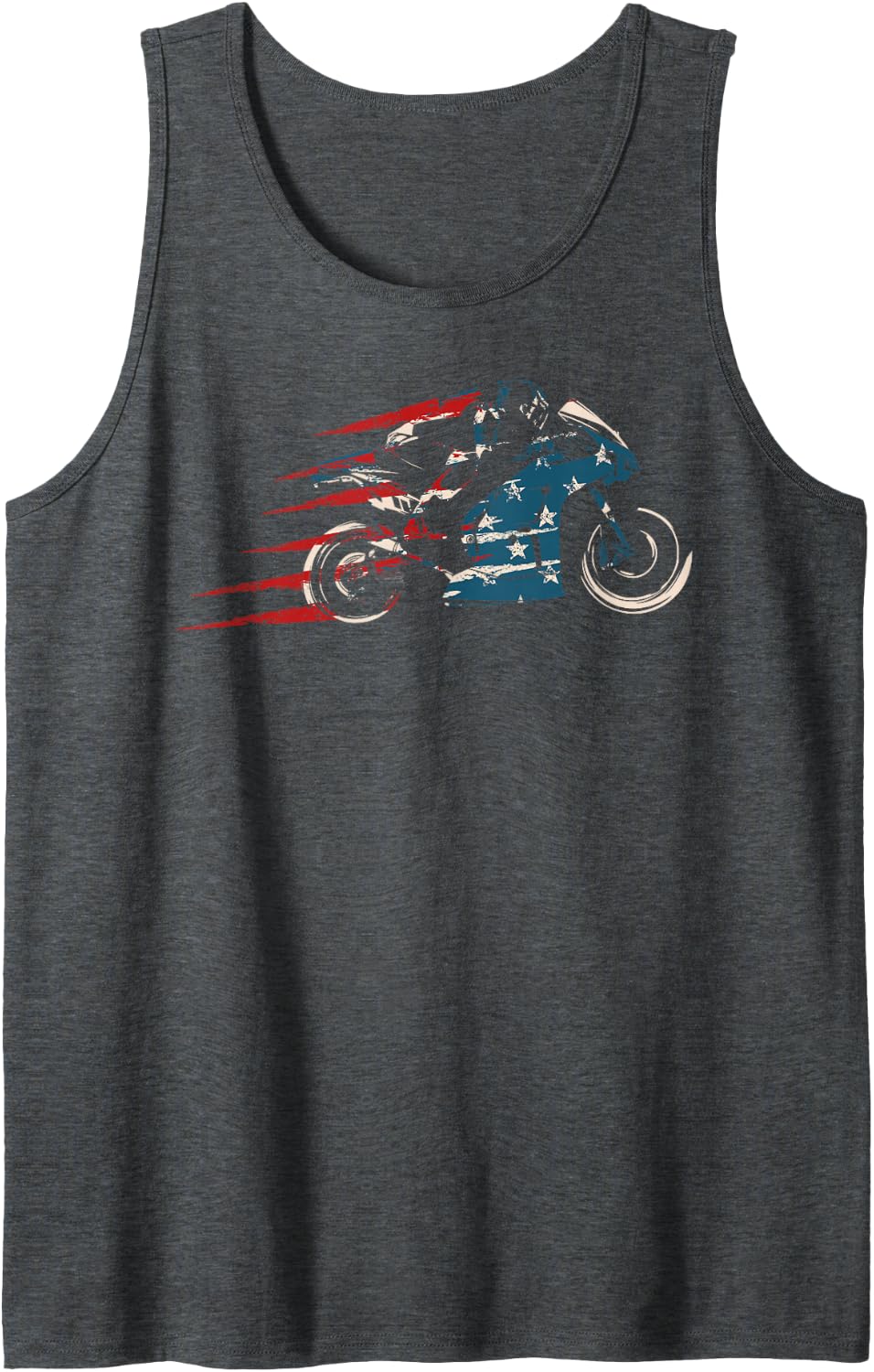 American Flag Super Bike Moto GP 4th of July Dirt Bikers Sleeveless Tank Top - Dark Heather Grey