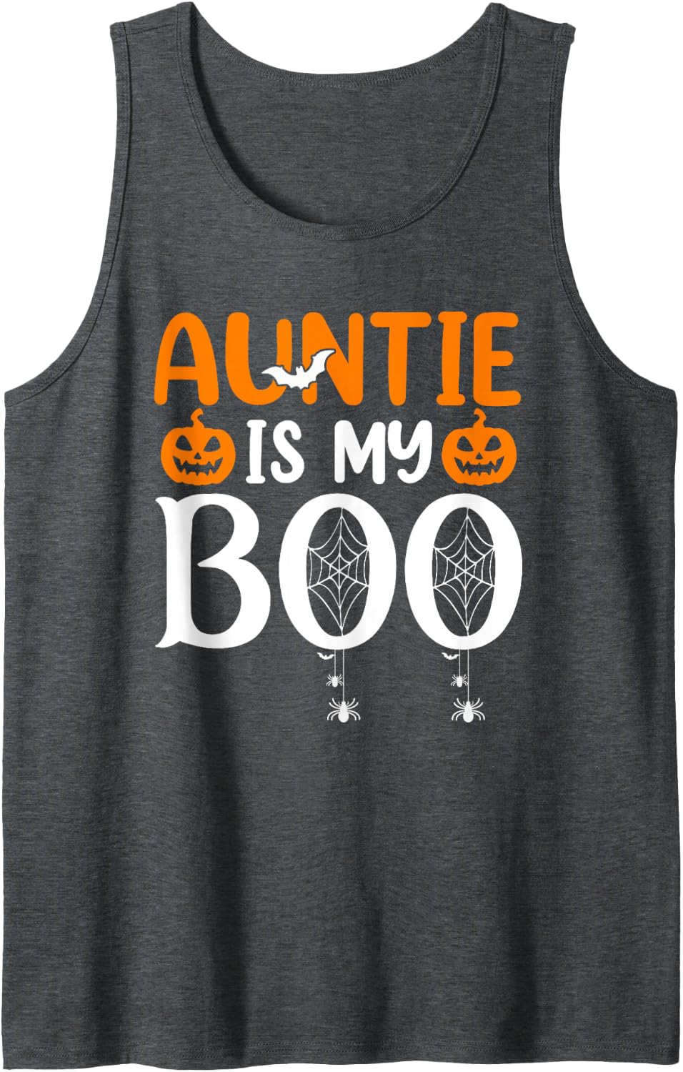 Auntie is My Boo Funny Halloween Family Matching Sleeveless Tank Top - Dark Heather Grey