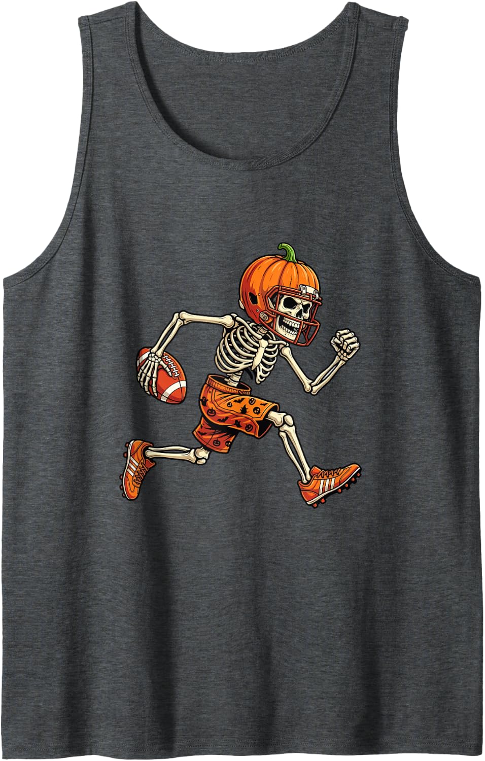 Skeleton Football Player - Halloween Game Day Football Fan Sleeveless Tank Top - Dark Heather Grey