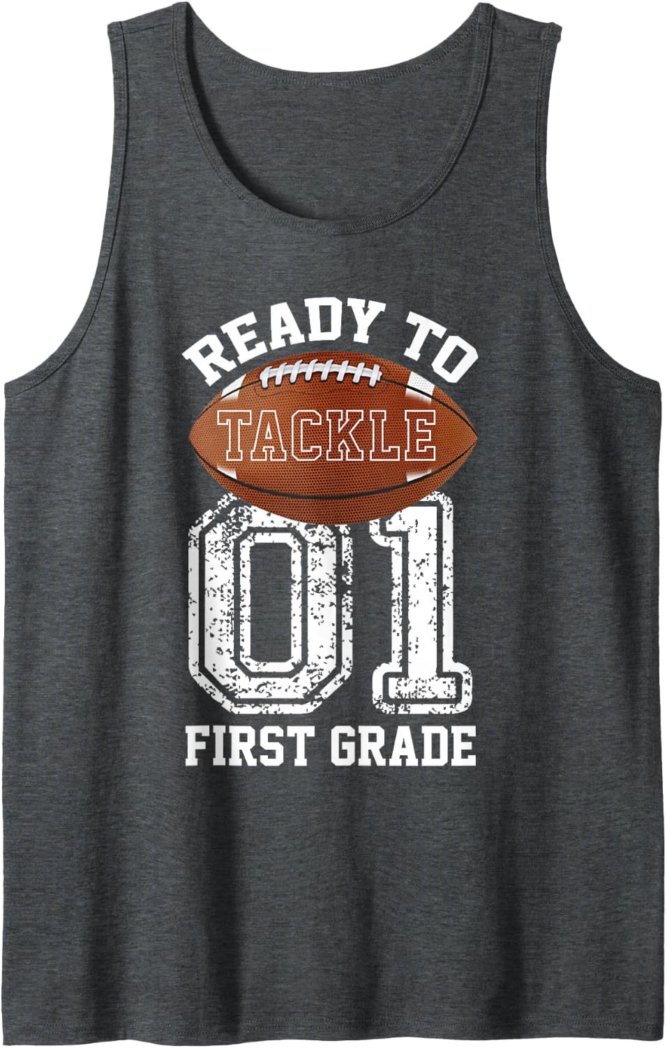 Elementary Tackle 1st Grade Sports American Football Jersey Sleeveless Tank Top - Dark Heather Grey