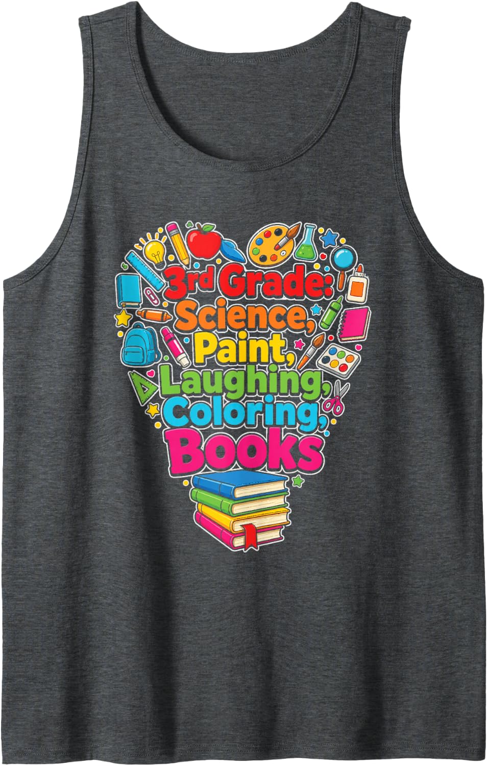 3rd Grade Science Paint Laughing Coloring Books Third Sleeveless Tank Top - Dark Heather Grey