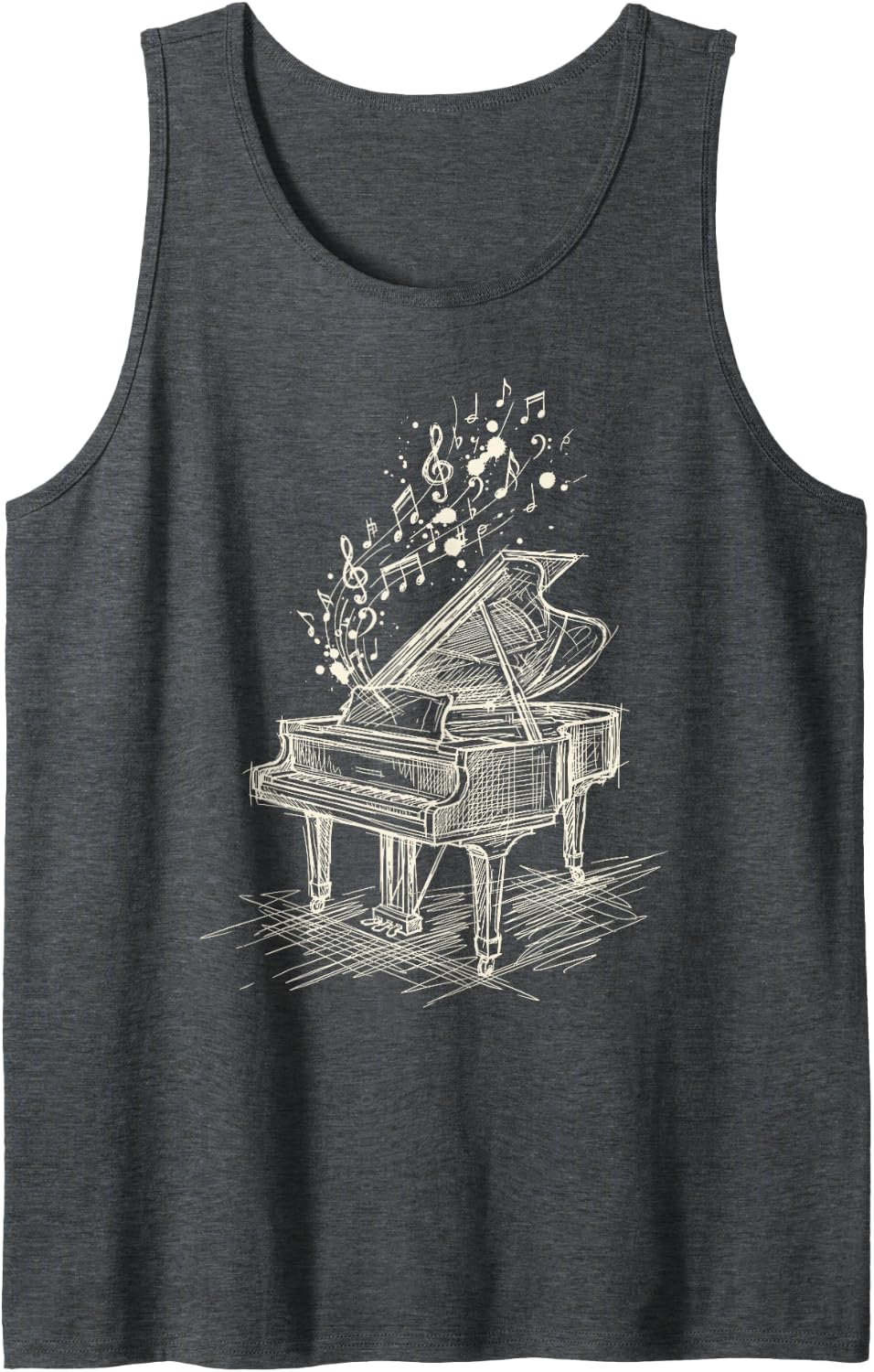 Piano Music Notes Pianist Keyboard Classical Music Tee Tank Top - Dark Heather Grey