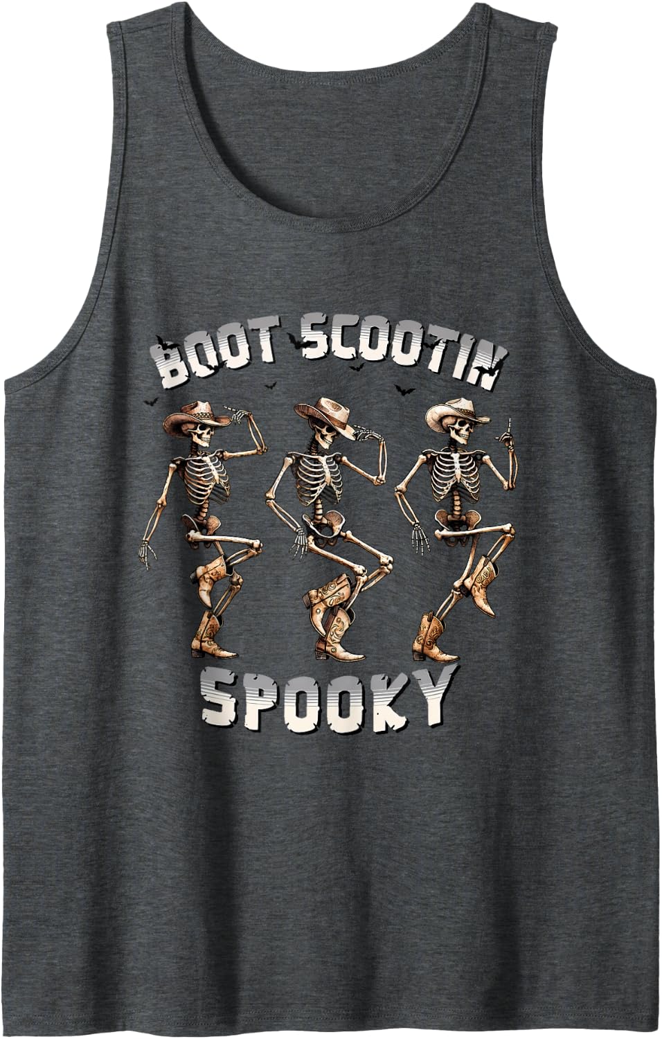 Retro Boot Scootin Spooky Skeleton Western Country Halloween Sleeveless Tank Top - Dark Heather Grey