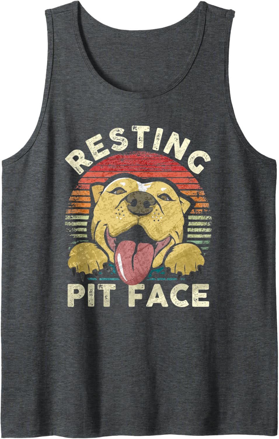 Funny Dog Resting Pit Face Joke Quote Vintage Pitbull Mama Tank Top - Dark Heather Grey